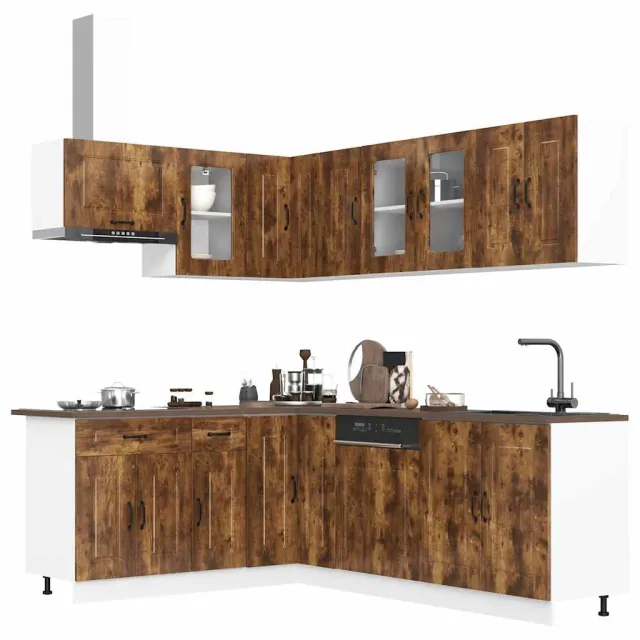 vidaXL 11-delige Keukenkastenset Kalmar bewerkt hout gerookt eiken Bruin