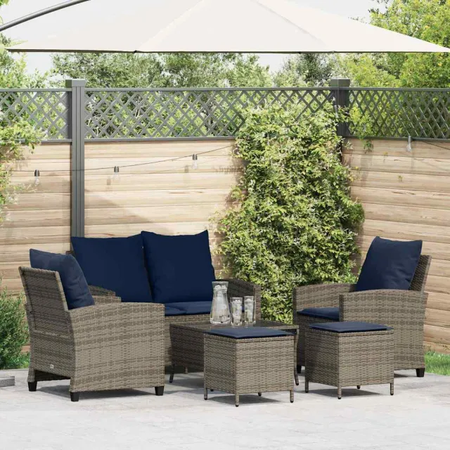 vidaXL 6-delige Loungeset met kussens poly rattan grijs, foto 2