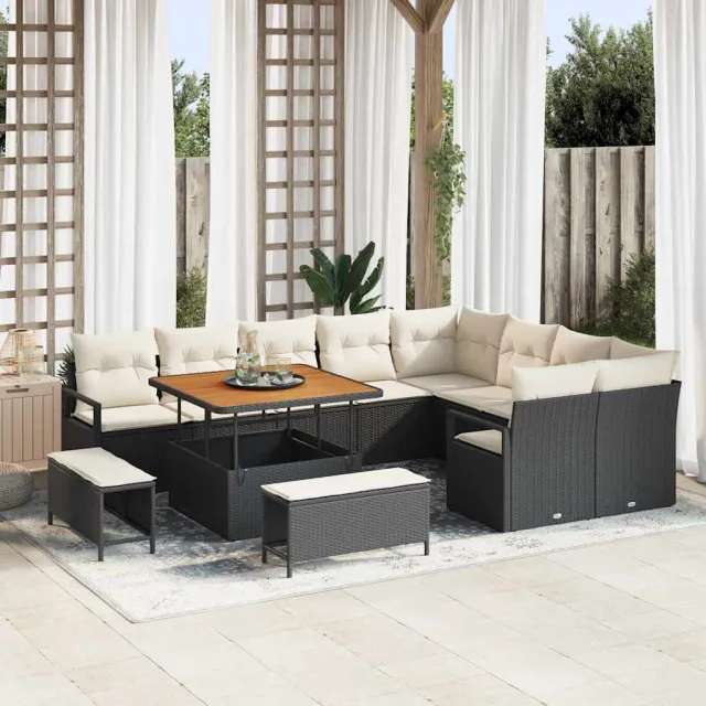 vidaXL Tuinbankenset 12 st Zwart poly rattan, foto 2