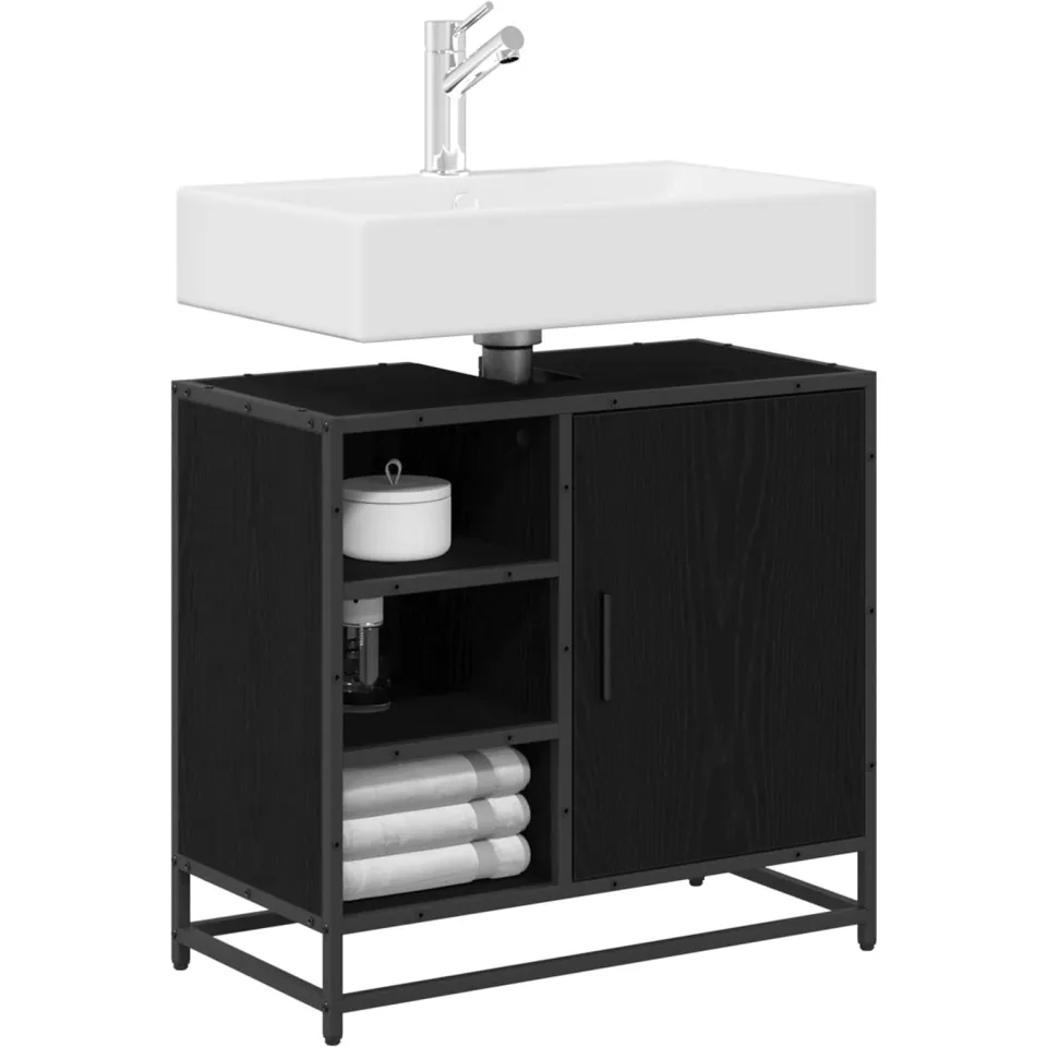vidaXL Badkamerkast Zwart Eiken 65 x 33 x 60 cm Bewerkt hout