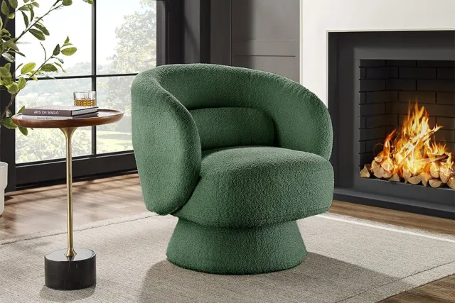 Invicta Interior Draaibare design fauteuil BOSSA NOVA 80cm mosgroen bouclé - 45840 Zie omschrijving