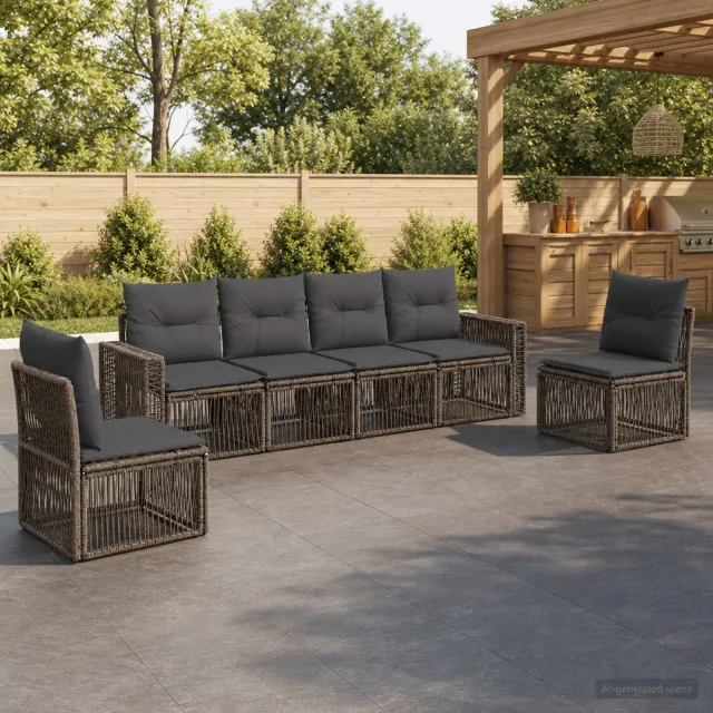 vidaXL Tuinbankenset 6 st 6-zits Grijs en Donkergrijs poly rattan