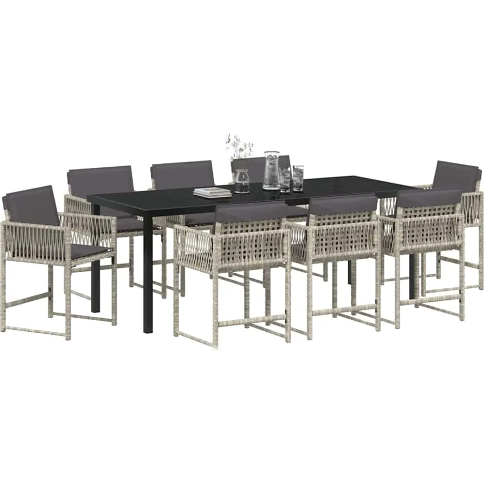vidaXL Tuin eettafelset 9 st Lichtgrijs poly rattan