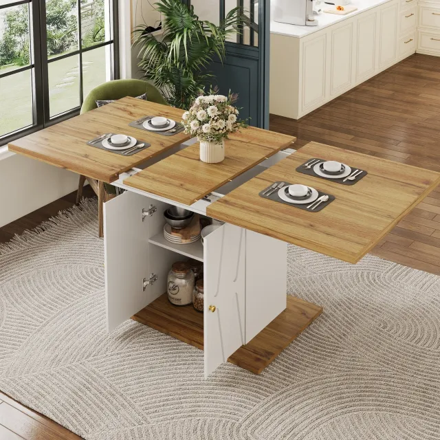 Maisentiel Uitschuifbare eettafel met opbergruimte - wit en houtlook - 110-140 x 70 x 76,5 cm Wit, houtkleur