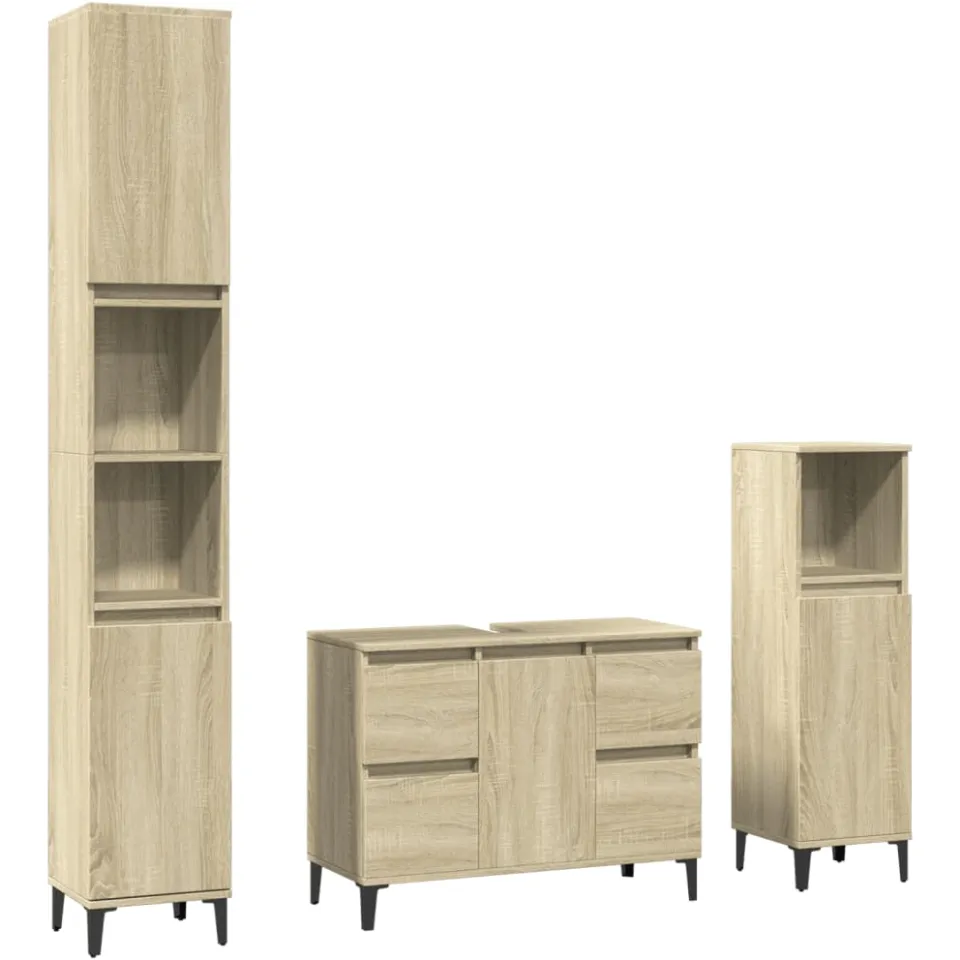 vidaXL 3-delige Badkamermeubelset bewerkt hout sonoma eikenkleurig, foto 3