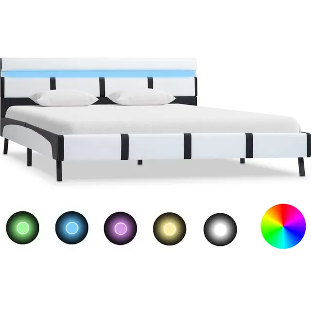 vidaXL Bedframe met LED kunstleer wit 160x200 cm