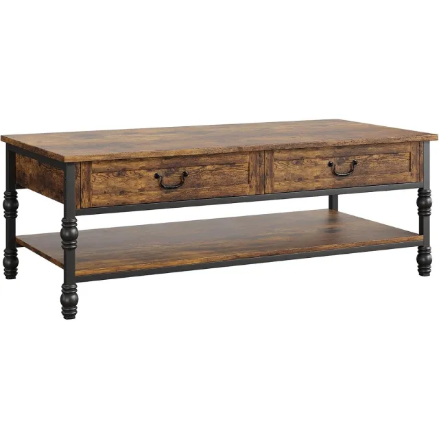 Triumpunpre Salontafel met open opbergvak- bijzettafel- salontafel met twee niveaus- metalen poten- industriële stijl- retrokleur Retro kleur