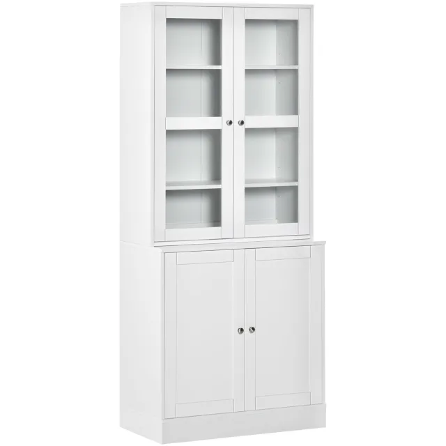 Lunpog Wit Boekenkast - 76 x 40 x 178,5 cm - Opbergkast - Boekenkast met 2 Kasten - Verstelbare Planken - Vitrinekast Weiß
