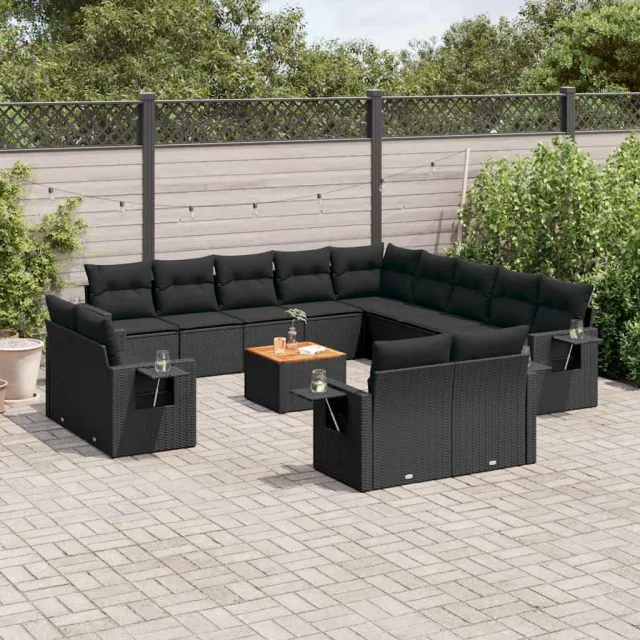 vidaXL 14-delige Loungeset met kussens poly rattan zwart, foto 2