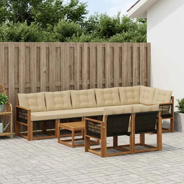 vidaXL Buiten bankenset 9 st 8-zits Natuurlijk en Beige