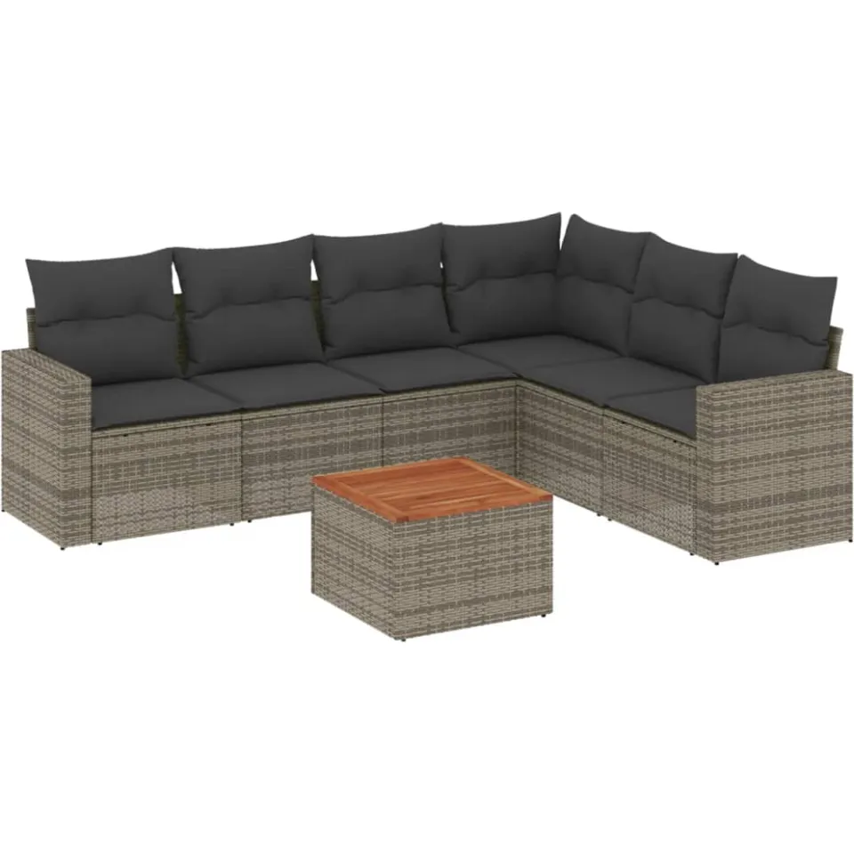 vidaXL 7-delige Loungeset met kussens poly rattan grijs