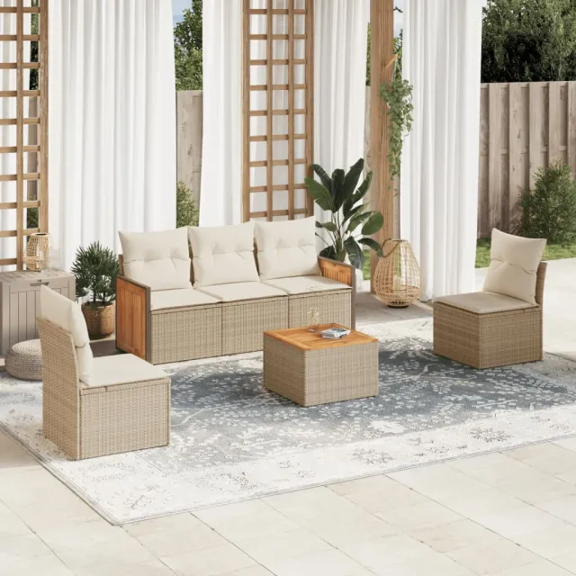 vidaXL 6-delige Loungeset met kussens poly rattan beige, foto 2