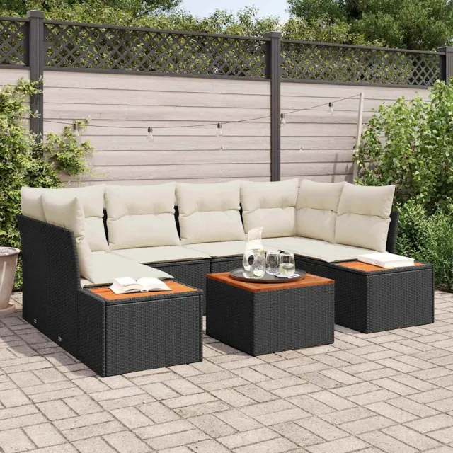 vidaXL Tuin Sofa Set 7 st Zwart Poly riet, foto 2