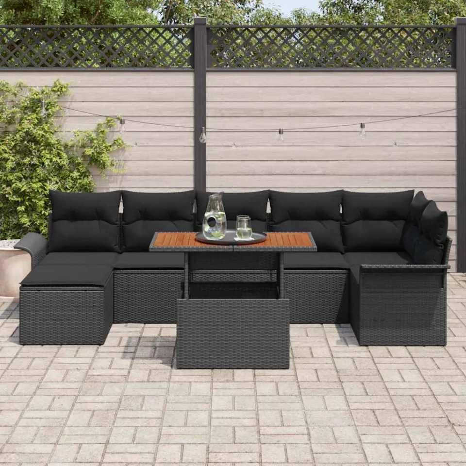 vidaXL Tuin Sofa Set 8 st Zwart Poly riet, foto 3