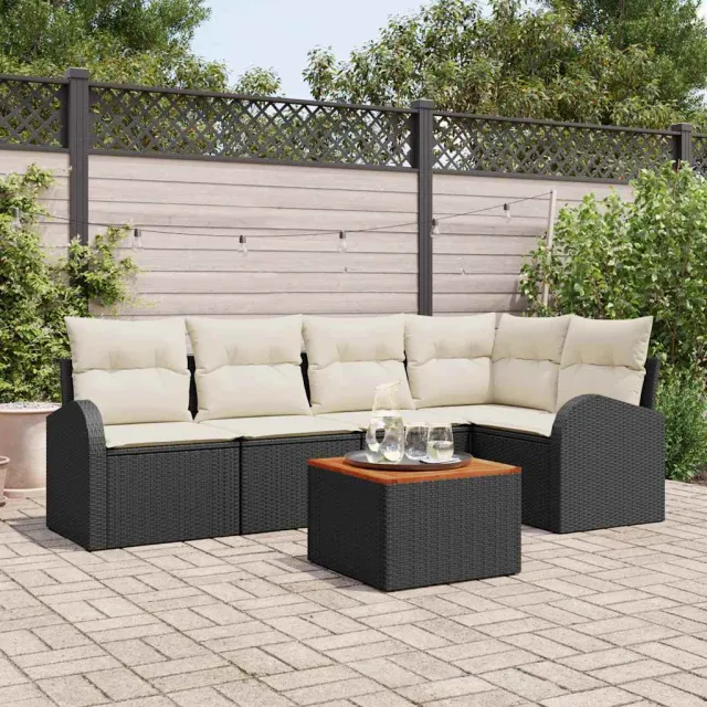 vidaXL Tuinbankenset 6 st Zwart en Crème poly rattan, foto 2
