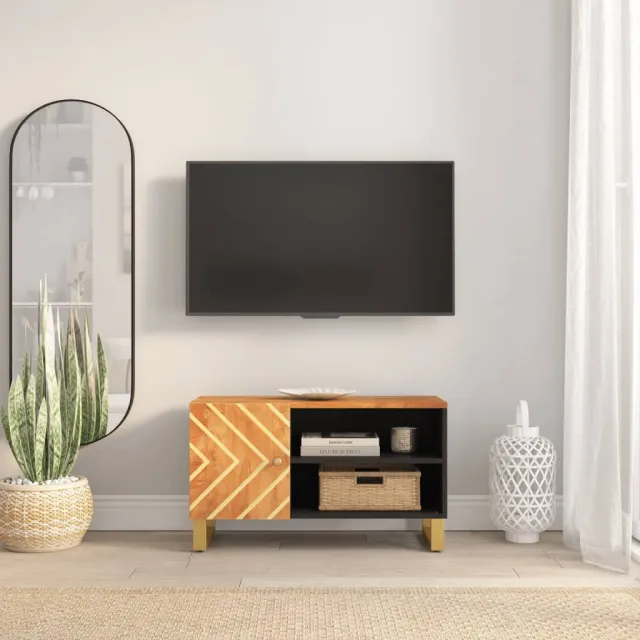 vidaXL Tv-meubel 80x31,5x46 cm massief mangohout bruin en zwart, foto 2