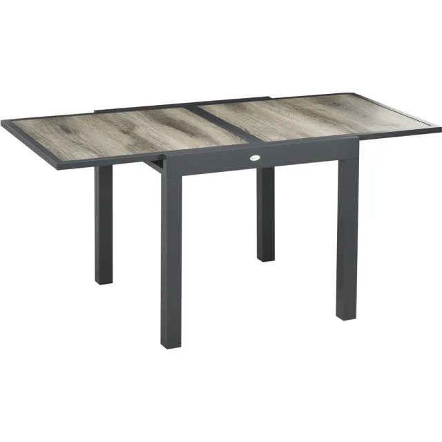 FloraGrace Tuintafel - Uitschuifbare Eettafel Voor Tuin En Terras - Houtlook Tafelblad Met Aluminium Frame - 160 x 80 x 75 cm - Beige En Grijs