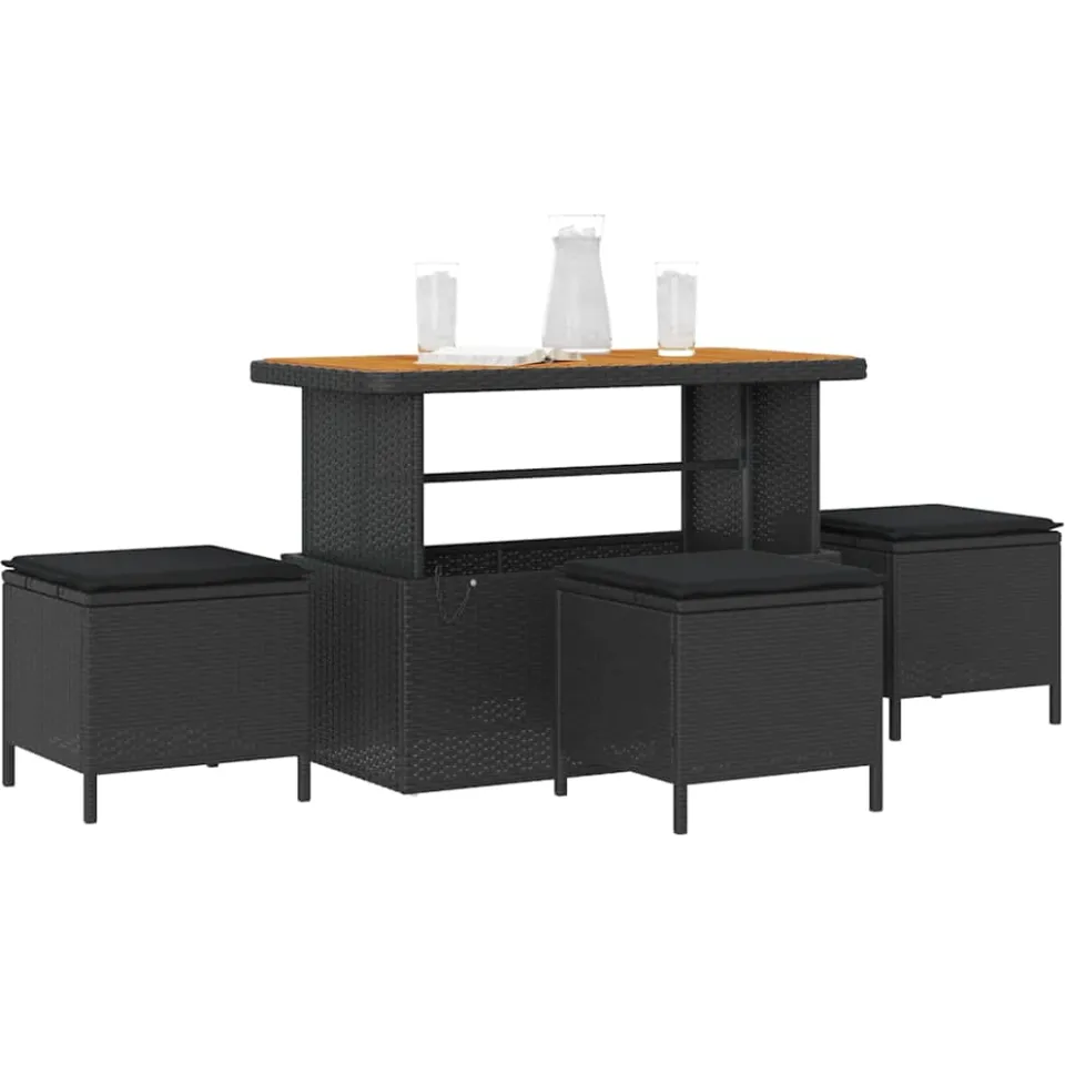 vidaXL Tuin eettafelset 4 st Zwart poly rattan