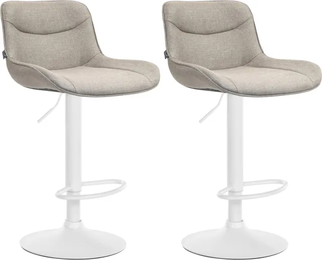 CLP Vonore Set van 2 barkrukken - Met rugleuning - Met voetensteun - Verstelbaar - Metalen frame - Stof - taupe wit