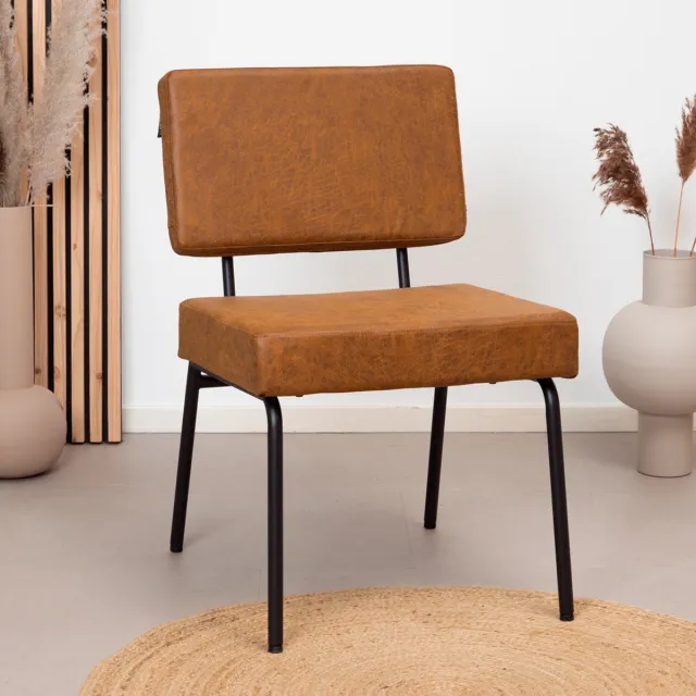Bronx71 Industriële eetkamerstoel Espen cognac eco-leer - Eetkamerstoelen set van 6 - stoel