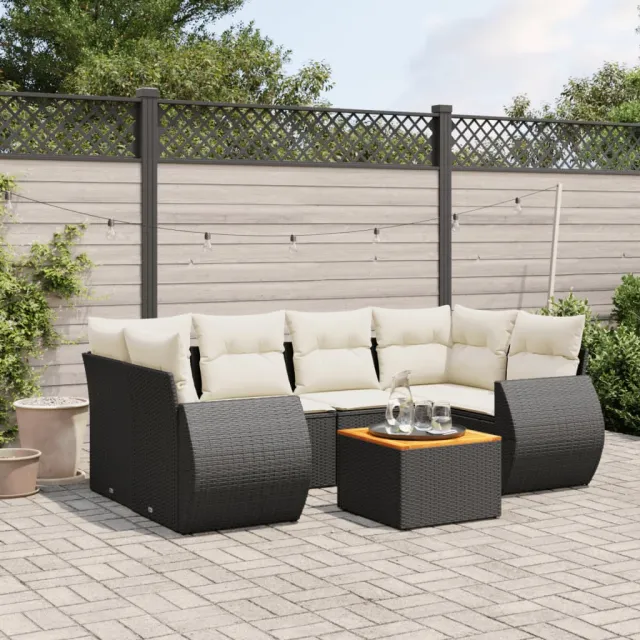 vidaXL 7-delige Loungeset met kussens poly rattan zwart, foto 2