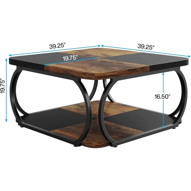 Smyl. Salontafel - Bijzettafel - Salontafel 2 Lagen - Vierkant - Woonkamer - 100 × 100 × 50 cm (L × B × H) Bruin/Zwart