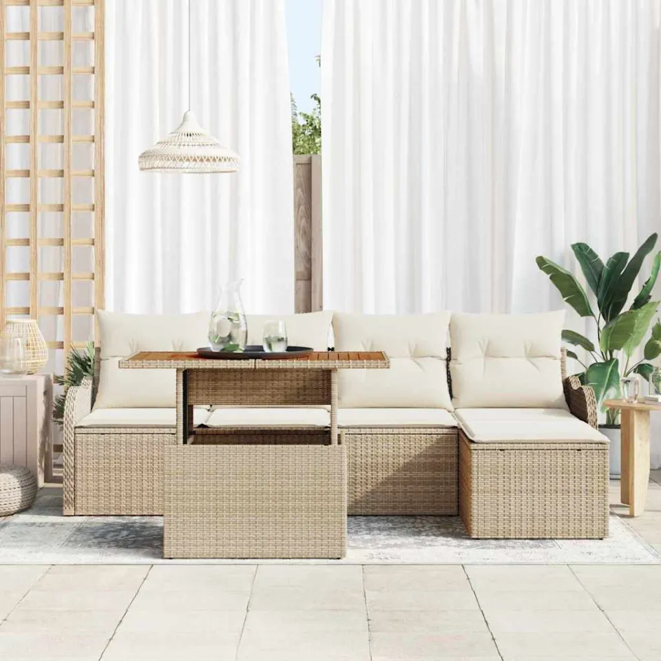 vidaXL Tuinbankenset 6 st Beige en Crème poly rattan, foto 3