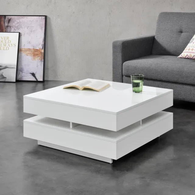 en.casa Salontafel Annaba vierkant 75x75x35,5 cm wit wit, hogglans