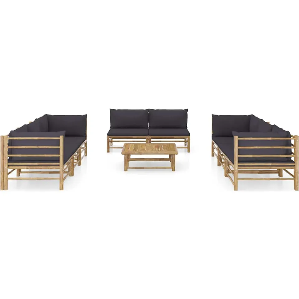 vidaXL 9-delige Loungeset met donkergrijze kussens bamboe Grijs