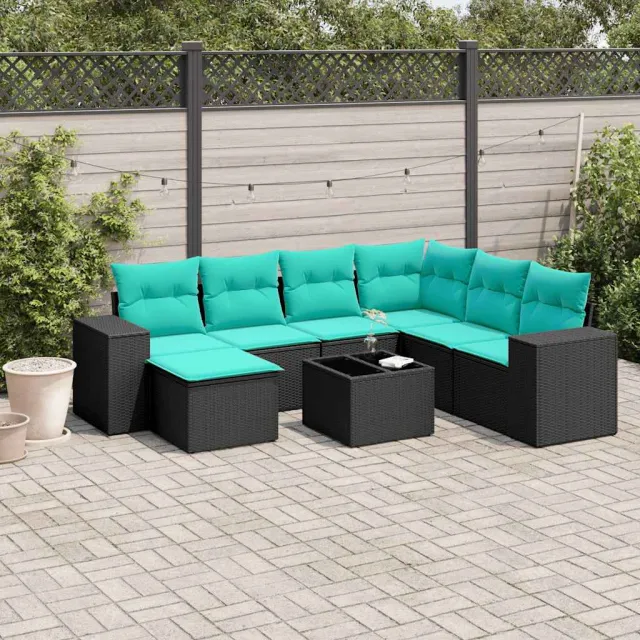 vidaXL 8-delige tuinbankset met kussens, zwart polyrotan, foto 2