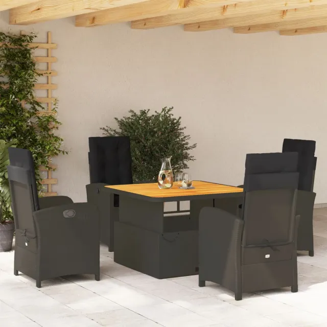 vidaXL 5-delige Tuinset met kussens poly rattan zwart, foto 2