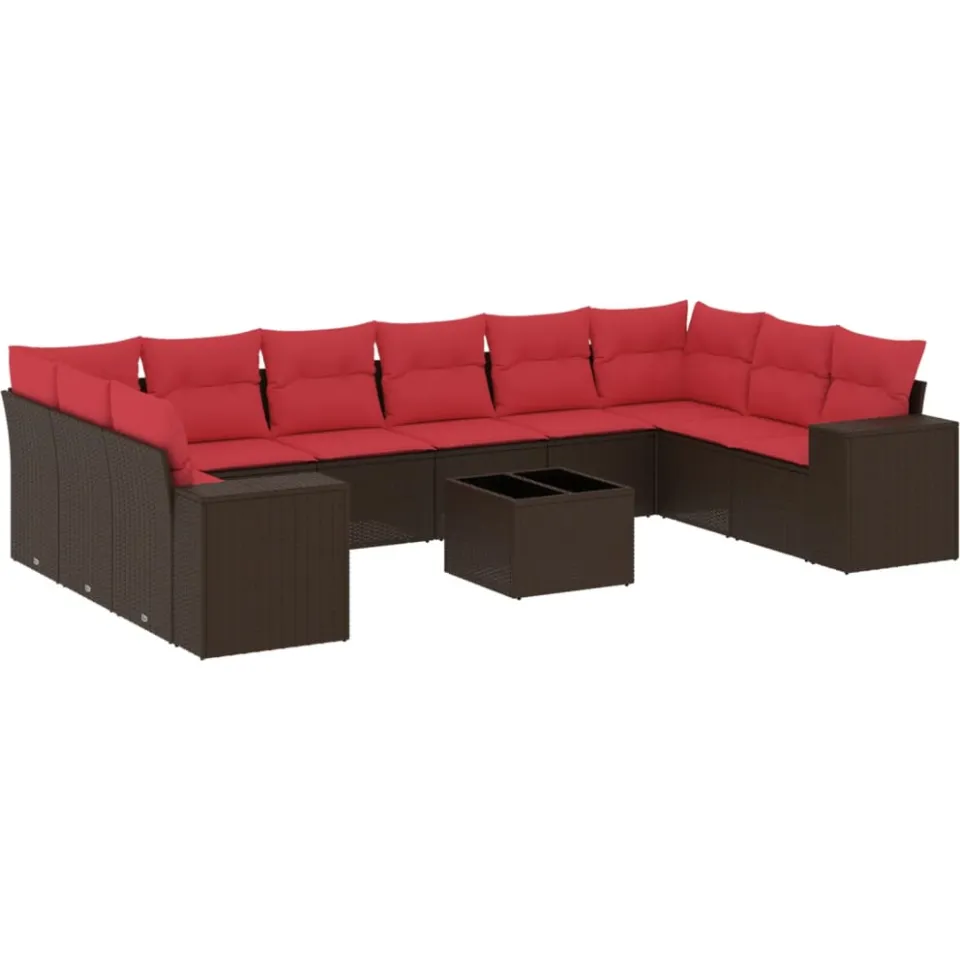 vidaXL 11-delige tuinbankset met kussens, bruin polyrotan, foto 3