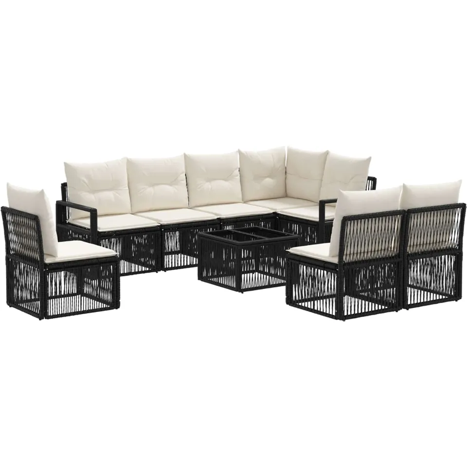 vidaXL Tuinbankenset 9 st Zwart poly rattan, foto 3