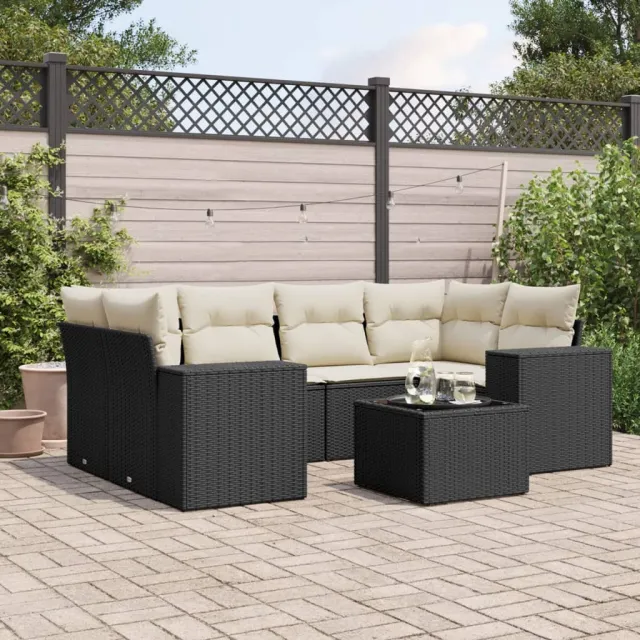 vidaXL 7-delige Loungeset met kussens poly rattan zwart, foto 2