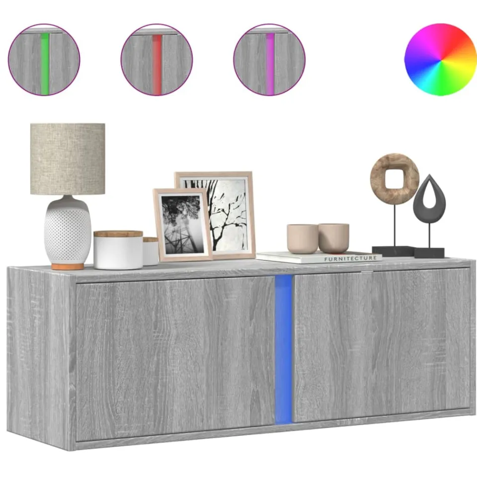 vidaXL Tv-wandmeubel met LED-verlichting 100x31x35 cm grijs sonoma, foto 3