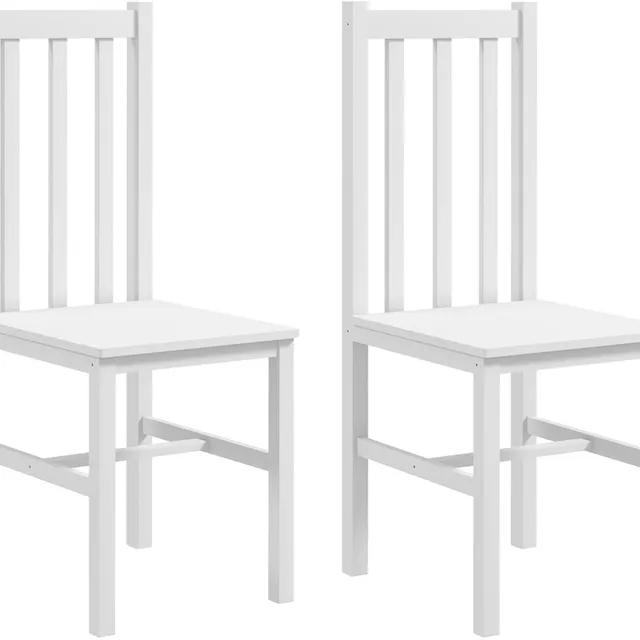 MODFU Eetkamerstoel - Rugleuning Met Spijlen - Landelijk - Hout - Wit - Set Van 2