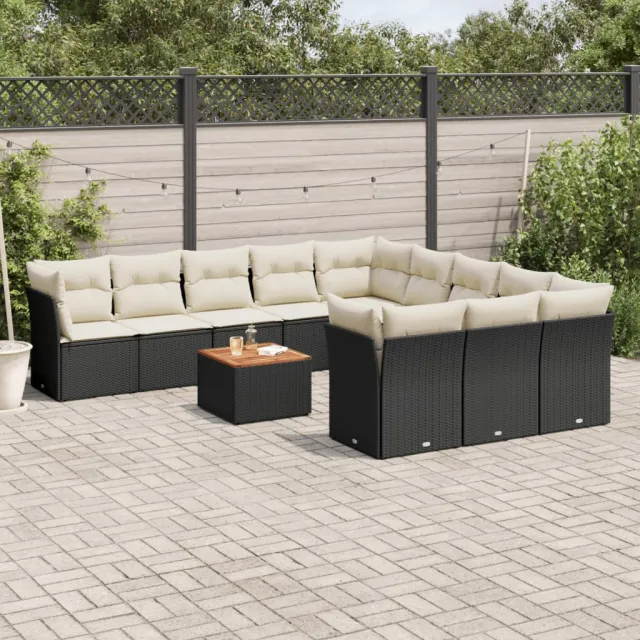 vidaXL 12-delige Loungeset met kussens poly rattan zwart, foto 2