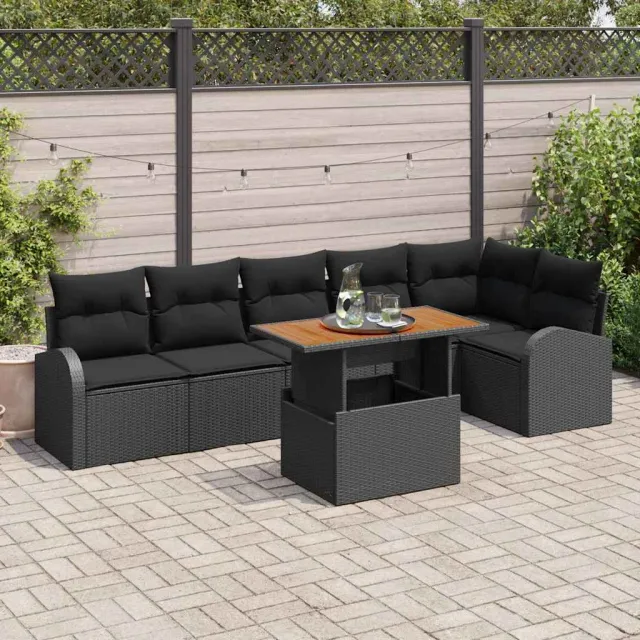 vidaXL Tuin Sofa Set 7 st Zwart Poly riet, foto 2