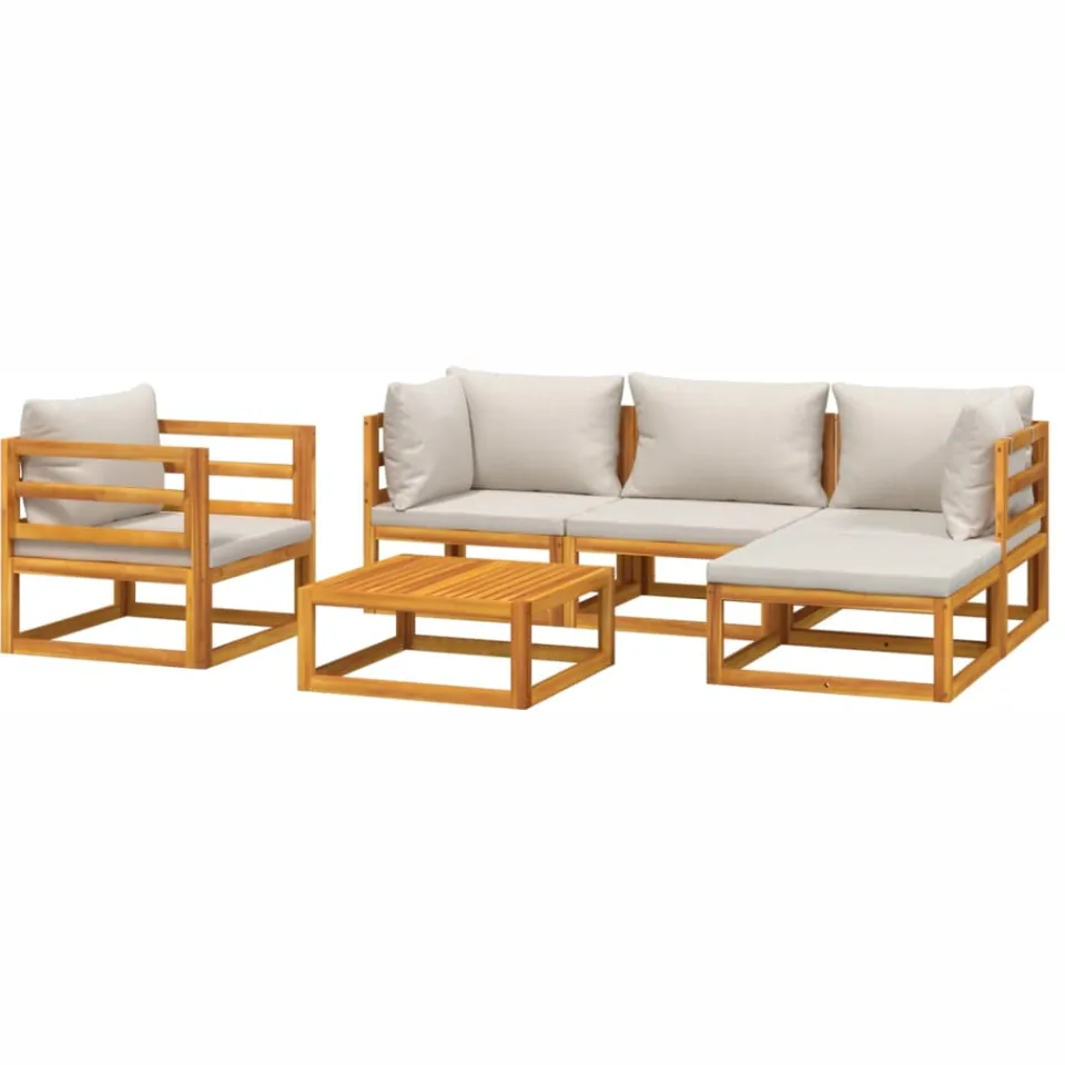 vidaXL 6-delige Loungeset met lichtgrijze kussens massief hout Bruin