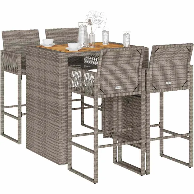 vidaXL 5-delige Tuinbarset zonder kussens poly rattan acacia grijs