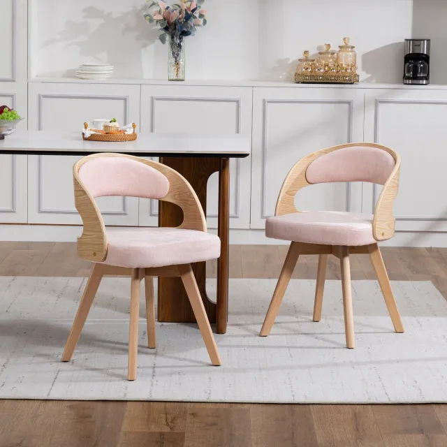 MIVRAY Eetkamerstoel 44 x 41 x 72 cm - 360 Graden Draaibaar en Ergonomisch - Voor Keuken, Café en Woonkamer - Linnen Roze