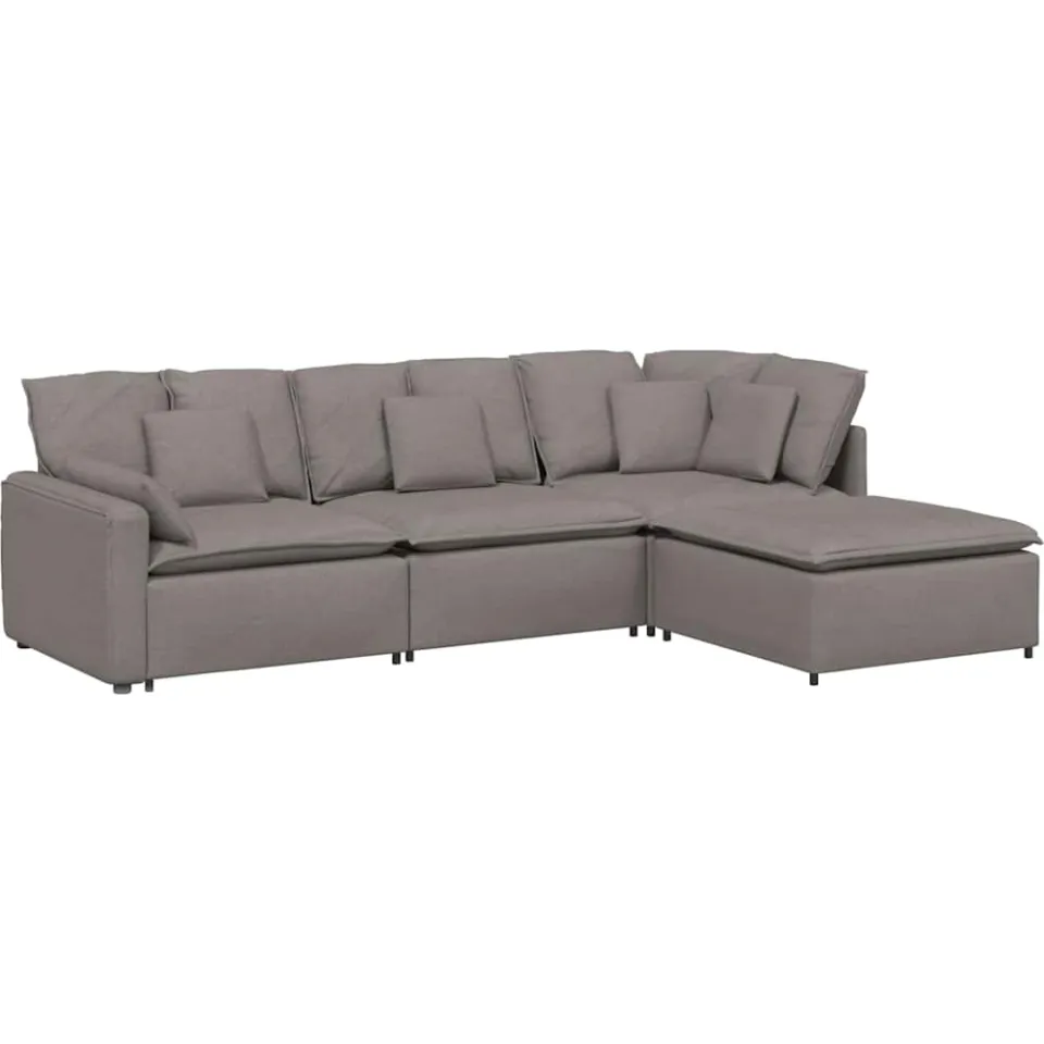 vidaXL Modulaire bank met voetenbank en kussens stof taupe, foto 3