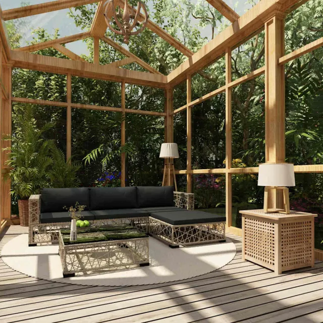 vidaXL 5-delige Loungeset met kussens poly rattan grijs, foto 2