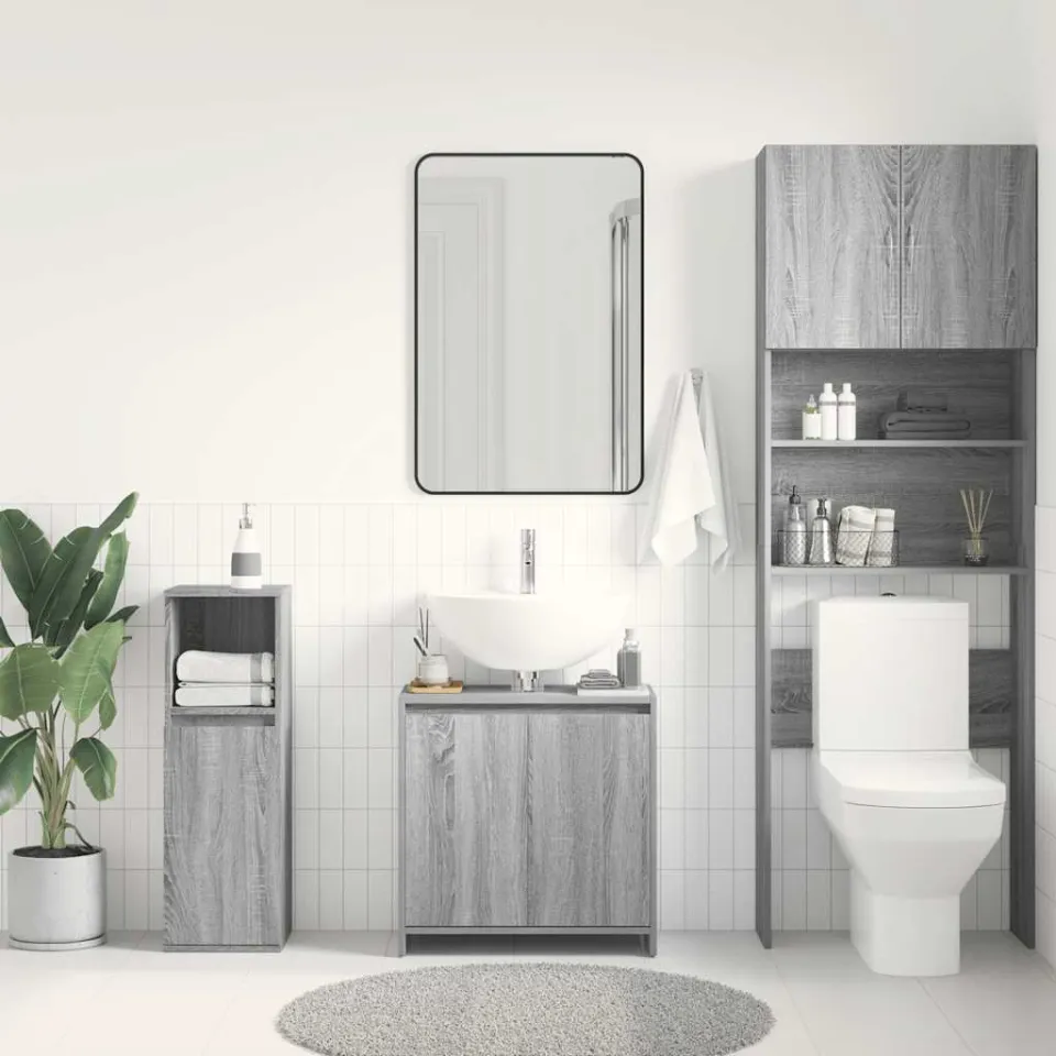vidaXL Badkamerkast 60x33x60 cm bewerkt hout grijs sonoma eikenkleurig, foto 2