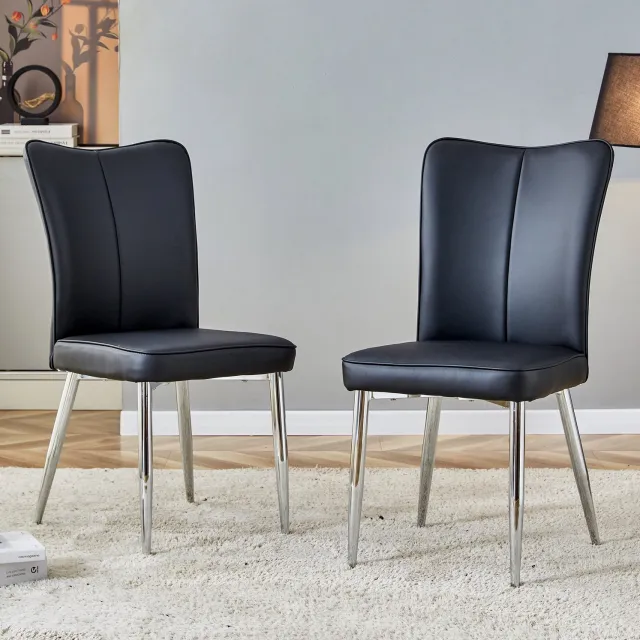 CHICFURN Eetkamerstoel - Set van 2 - Metalen poten - Zwart