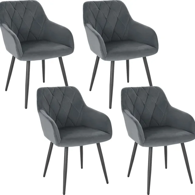 KAMYRA Set Van 4 Velvet Eetkamerstoelen - Eetkamerstoel - Stijlvol, Ergonomisch & Comfortabel - Donkergrijs