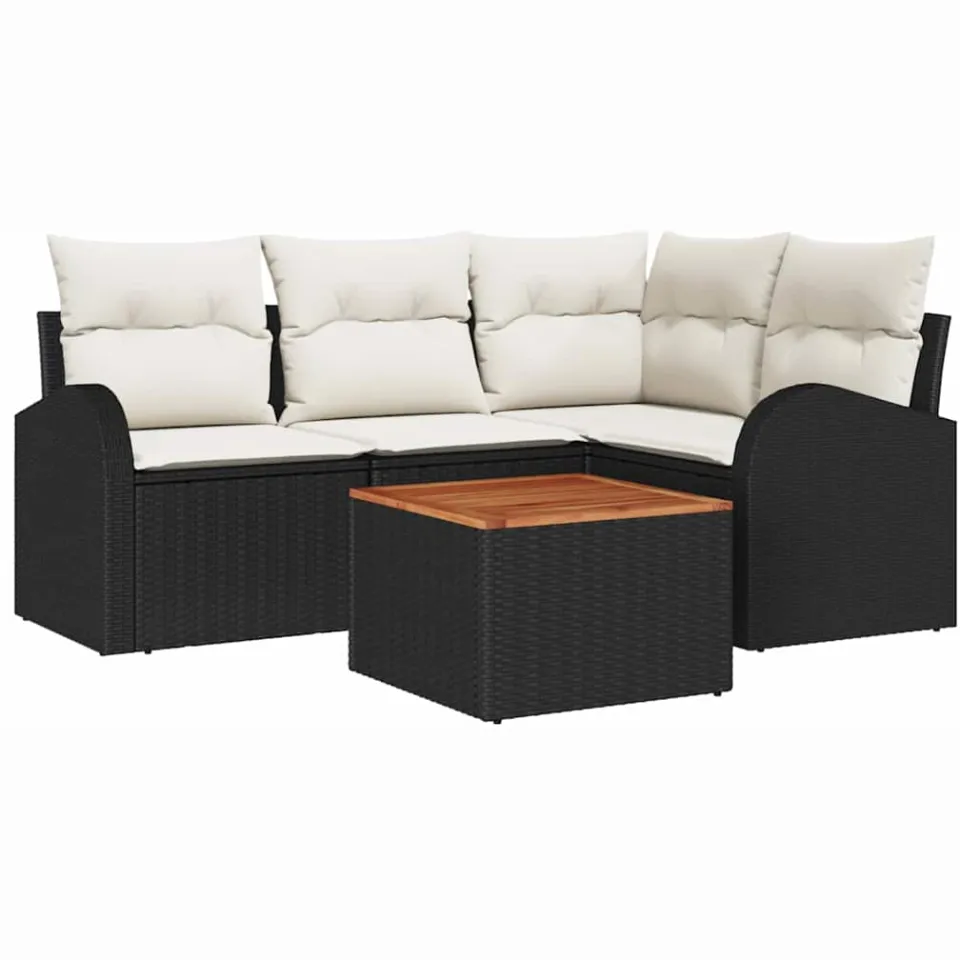 vidaXL Tuinbankenset 5 st Zwart poly rattan, foto 4