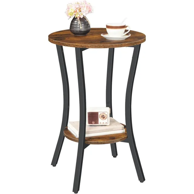 Vellaro Bijzettafel verstelbaar - Bruin en zwart - 40 x 40 x 61 cm - Ronde salontafel met opbergruimte - Industrieel design voor kleine ruimtes
