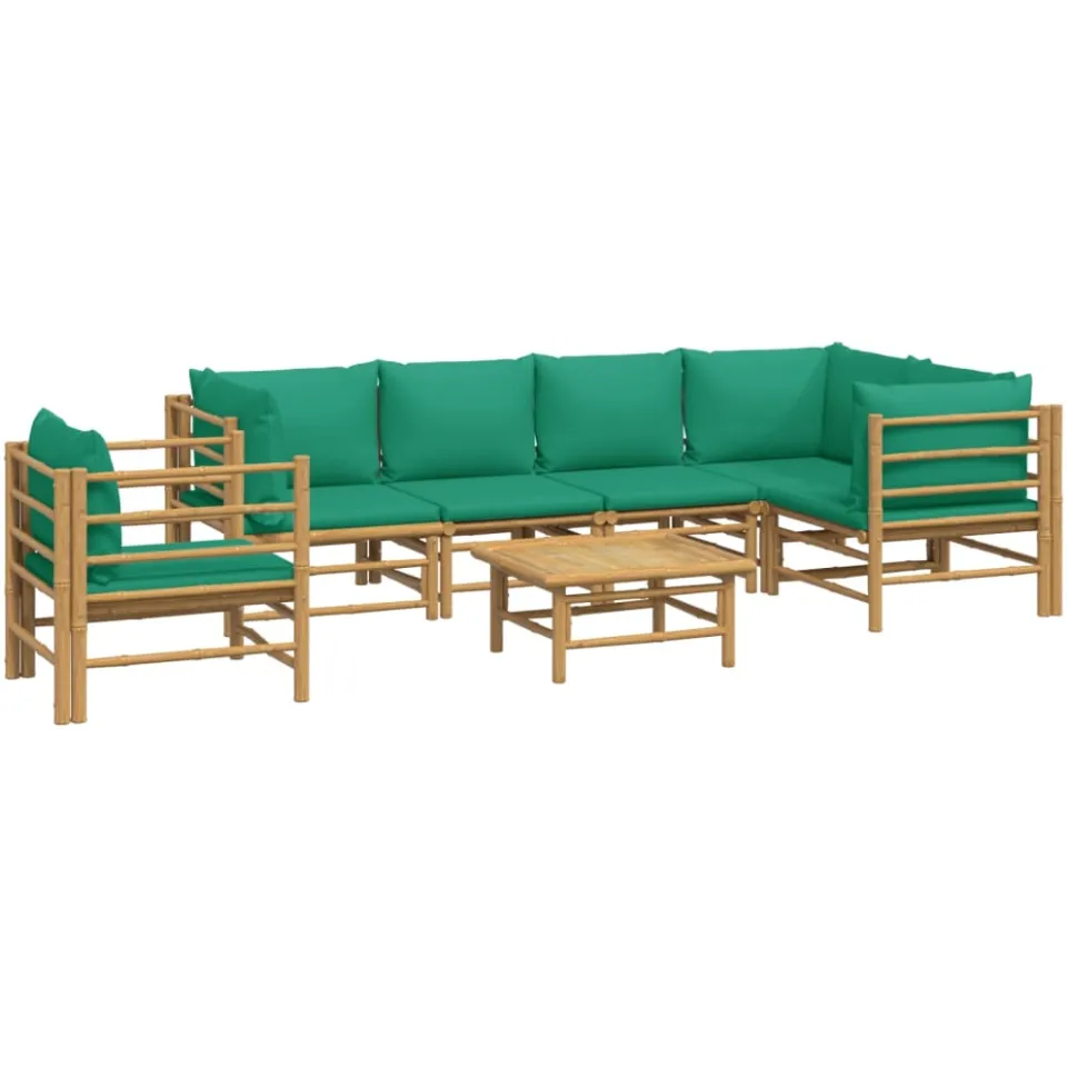 vidaXL 7-delige Loungeset met kussens bamboe groen Bruin