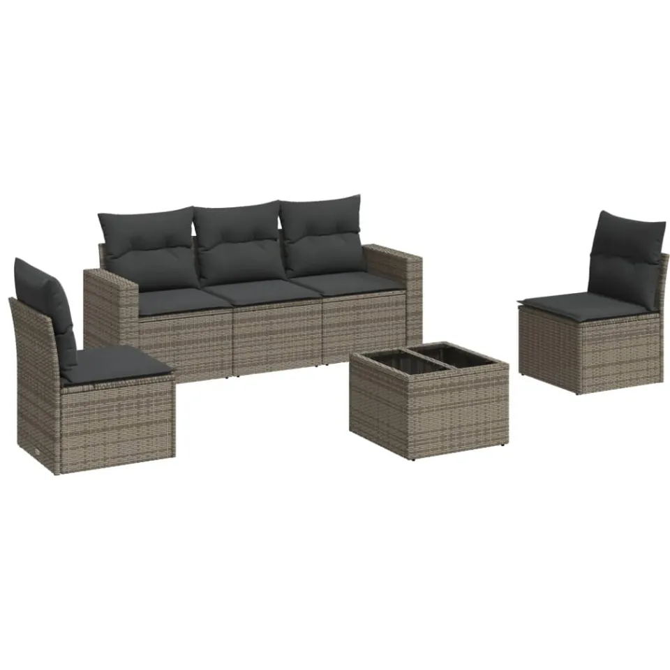 vidaXL 6-delige Loungeset met kussens poly rattan grijs, foto 4